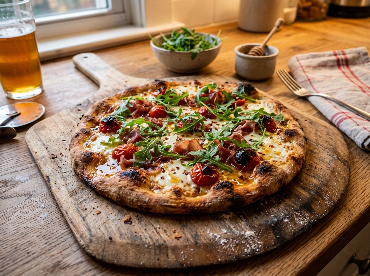 Artisanal sourdough prosciutto and hot honey pizza